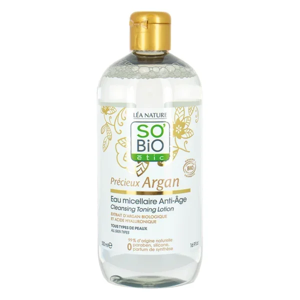 Agua micelar antiedad Ácido hialurónico y ArgánSo’Bio