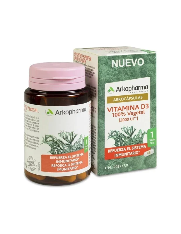 Arkopharma Arkocápsulas Vitamina D3 100 % Vegetal, 45 Cápsulas