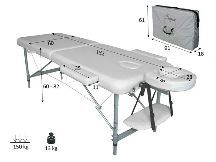 Camilla de masaje portatile in alluminio senza schienale Titano 60×180 cm