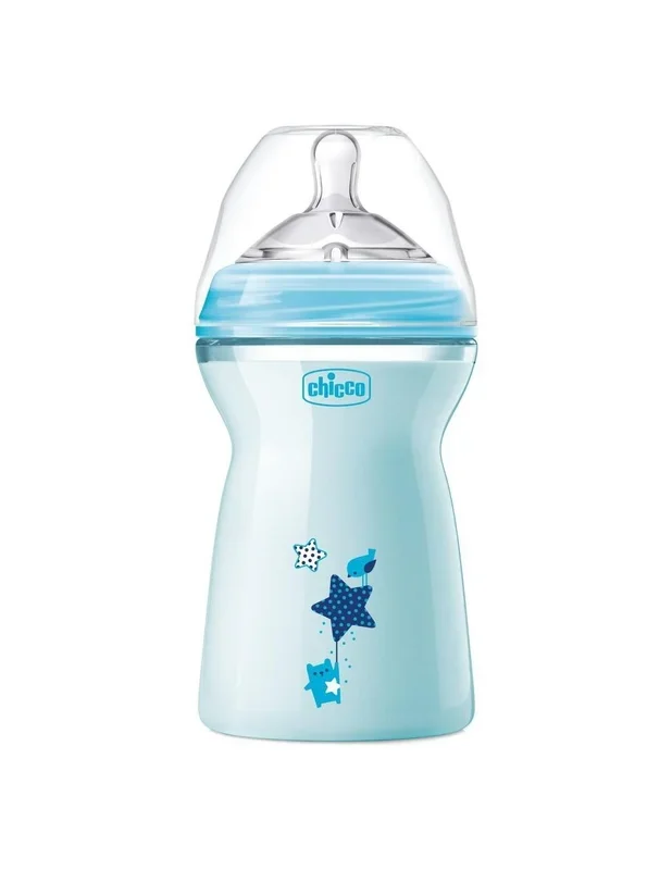 Chicco Natural Feeling Biberón De Plástico +6Meses Tetina Flujo Rápido Color Azul, 330 Ml