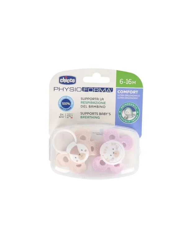 Chicco Physio Comfort Chupete De Silicona De 6-16 Meses Tonos Rosas, 2 Unidades