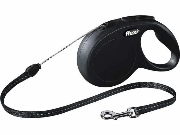 Correa ExtensibleFlexiPara Perros, Talla S, hasta 12 Kg, Negro, 8 m