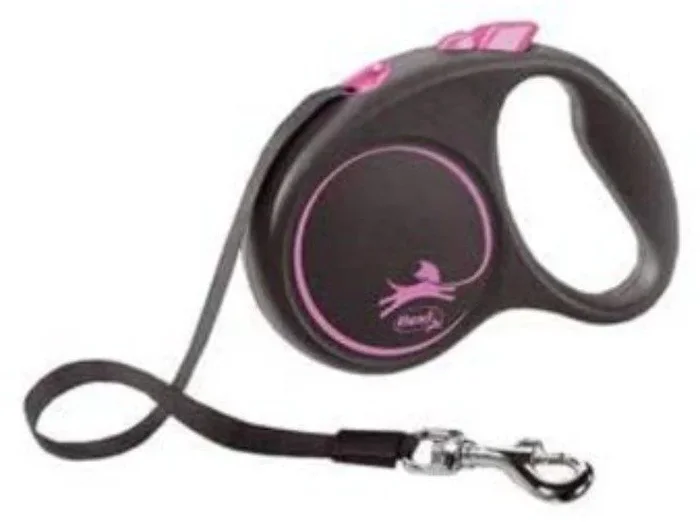 Correa Flexi Diseño Negro S Cinta Rosa, 5 m