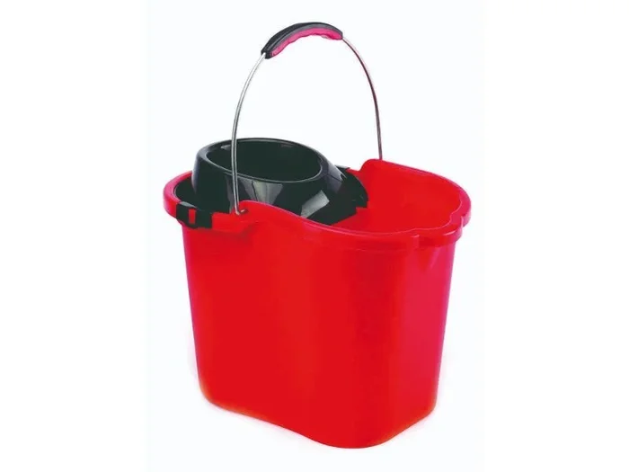 Cubo con Escurridor Rectangular con Asa Metálica Rojo 16 L