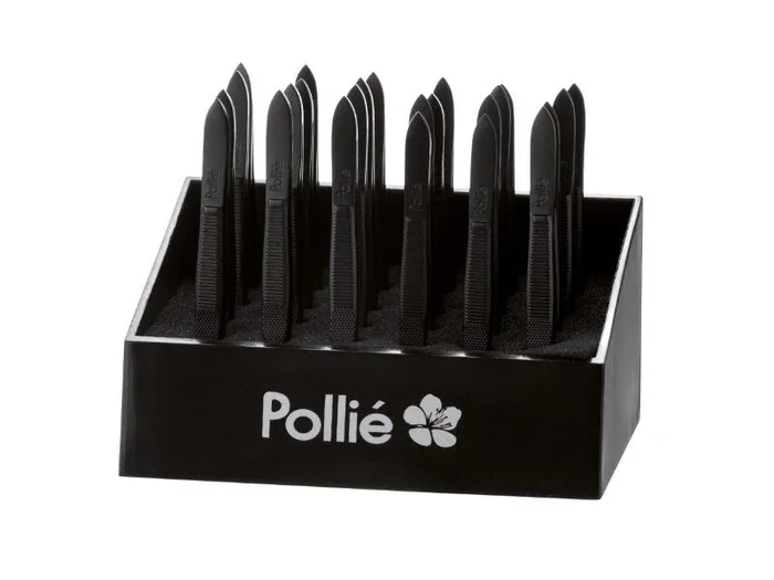 EXPOSITOR 24 PINZAS DEPILAR 9 CM NEGRAS OBLICUAS
