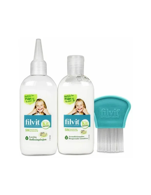 Filvit Kit Antipiojos Loción Dimeticona + Acondicionador + Lendrera, 1 Ud