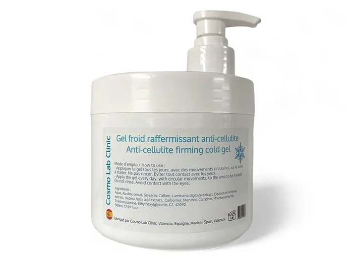 Gel corporal reafirmante anticelulitis efecto frío con Cafeína, Cámpor y Mentol, 500 ml