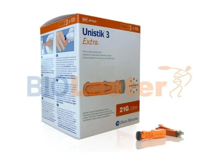 Lancetas Unistik3 Extra – 21G, 100 uds