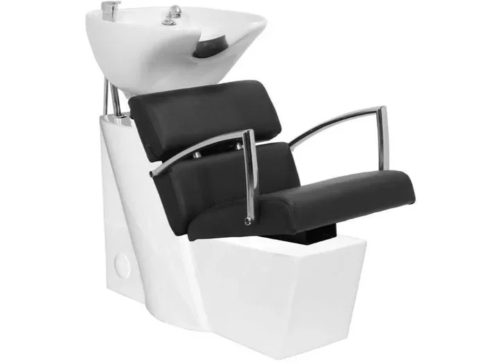 Lavacabezas para peluquería Gabbiano Brussels negra con asiento eco-cuero marrón