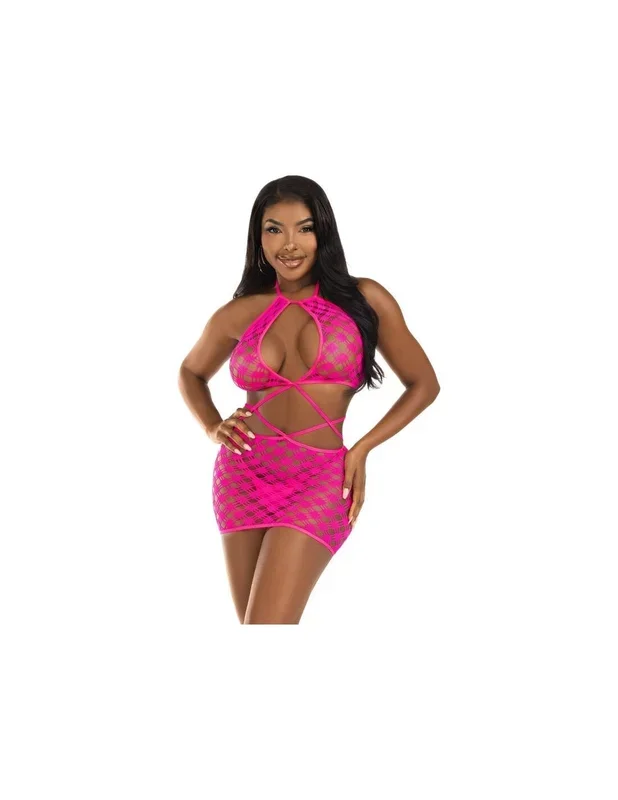 Leg Avenue – Mini Vestido Con Aberturas Fucsia Talla Única