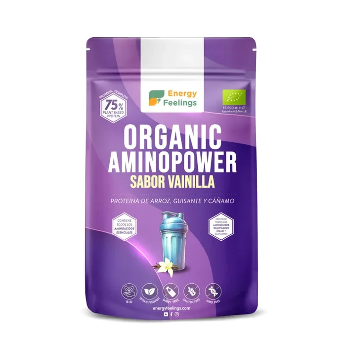 Organic AminoPower Eco 75% – Sabor Vainilla · Energy Feelings · 500 gramos
