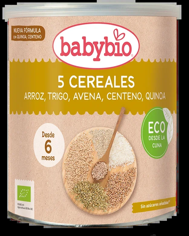Papilla 5 Cereales Arroz, Trigo, Avena, Centeno y Quinoa · Babybio · 220 gramos