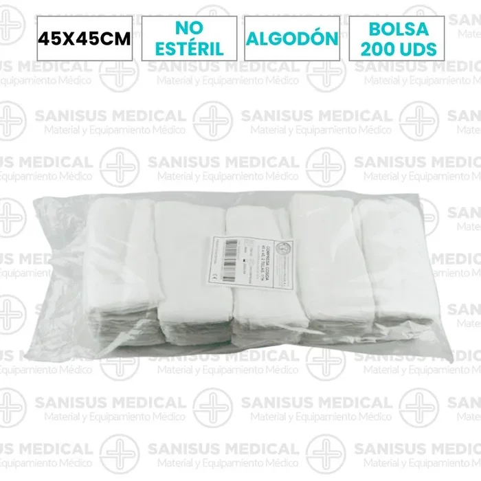 Pieza gasa no estéril 45X45 17H 2T Bolsa 200uds