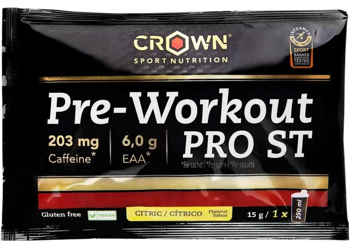 Pre-Workout PRO ST: Sabor Cítrico · Crown Sport Nutrition · 15 gramos