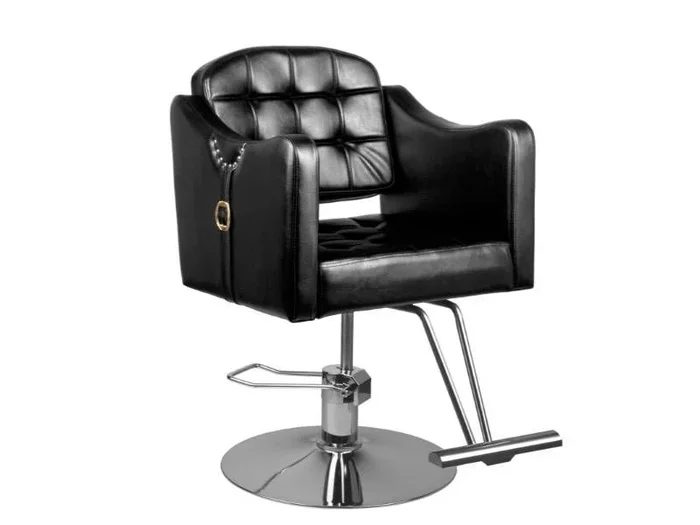 Silla de peluquería ajustable 0-90 negro con base cromada y tapizado eco-cuero