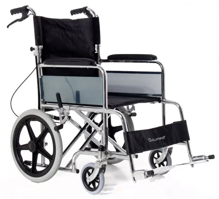 Silla de ruedas plegable de acero cromado para transporte