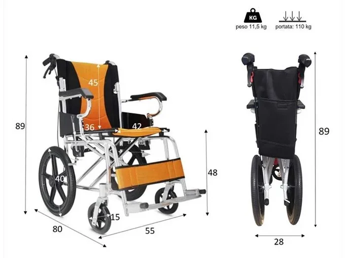 Silla de ruedas plegable de aluminio PRATIKA para tránsito asistido ligera y robusta
