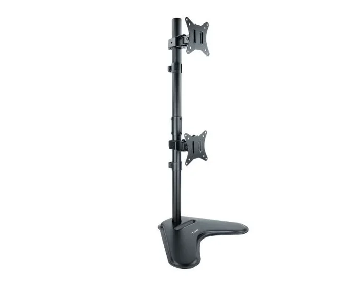 TOOQ DB1703TNV-B – Soporte de Mesa con Peana, Giratorio e Inclinable, para Montaje de 2 Pantallas en Vertical de 17” a 32”, Color Negro